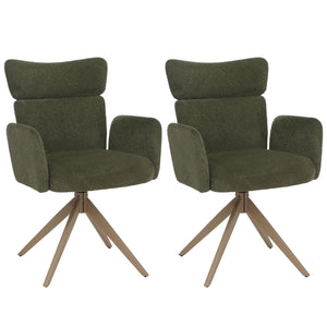 2er-Set drehbare Esszimmerstühle Bouclé Öko-Tex Holz-Optik grün