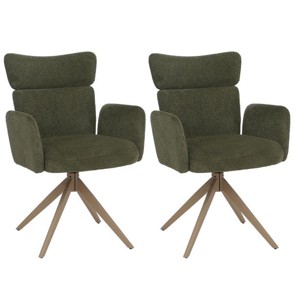 2er-Set drehbare Esszimmerstühle Bouclé Öko-Tex Holz-Optik grün