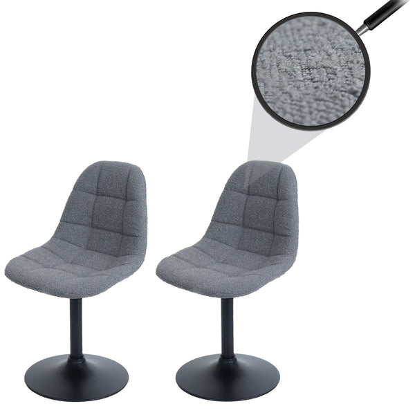 2er-Set Esszimmerstühle Drehbar Bouclé mit Stahlgestell dunkelgrau