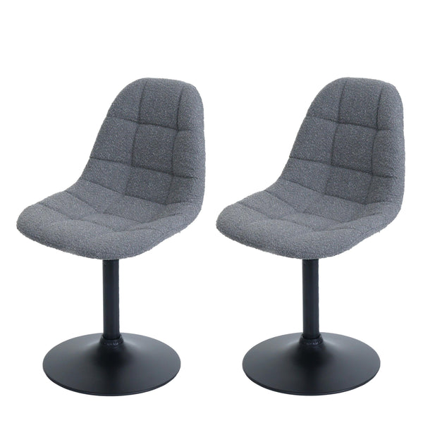 2er-Set Esszimmerstühle Drehbar Bouclé mit Stahlgestell dunkelgrau