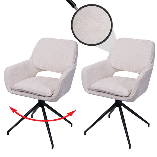 2er-Set drehbare Esszimmerstühle Chenille Öko-Tex creme