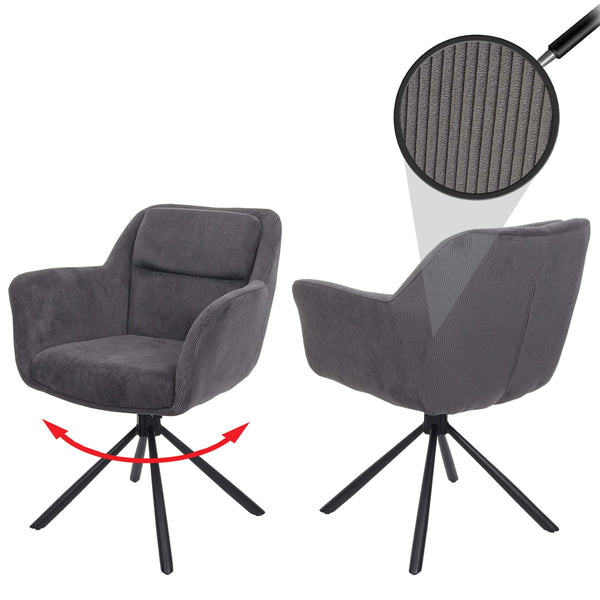 2er-Set drehbare Esszimmerstühle Kordstoff grau