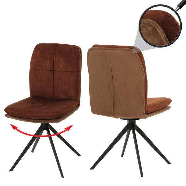 2er-Set Esszimmerstühle drehbar Metall Stoff braun