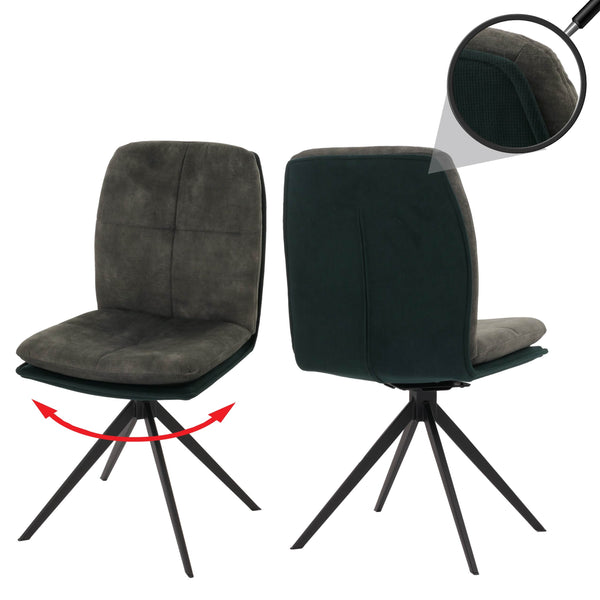 2er-Set Esszimmerstühle drehbar mit Rückstellung Stoff grün