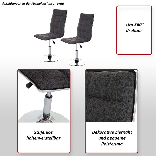 2er-Set Esszimmerstühle höhenverstellbar drehbar Stoff creme-grau