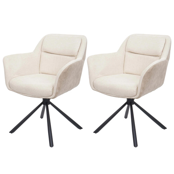 2er-Set drehbare Esszimmerstühle Stoff Kunstleder creme