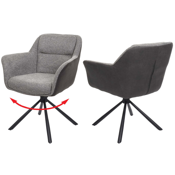 2er-Set drehbare Esszimmerstühle Stoff Kunstleder grau