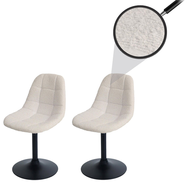 2er-Set Esszimmer Drehstuhl Bouclé Stoff Stahlgestell beige