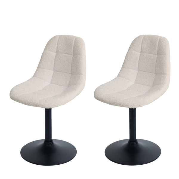 2er-Set Esszimmer Drehstuhl Bouclé Stoff Stahlgestell beige