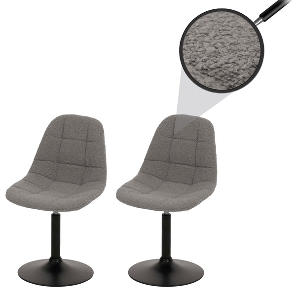 2er-Set Esszimmer Drehstuhl Bouclé Stoff Stahlgestell grau