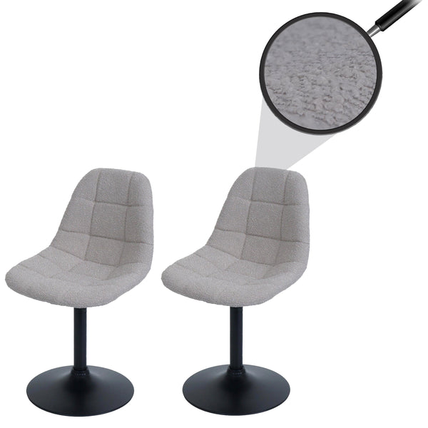 2er-Set Esszimmer Drehstuhl Bouclé Stoff Stahlgestell taupe