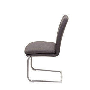 2er-Set Esszimmer Freischwinger Stuhl Stoff Edelstahl grau-braun