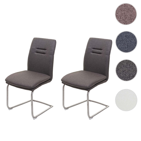 2er-Set Esszimmer Freischwinger Stuhl Stoff Edelstahl grau-braun