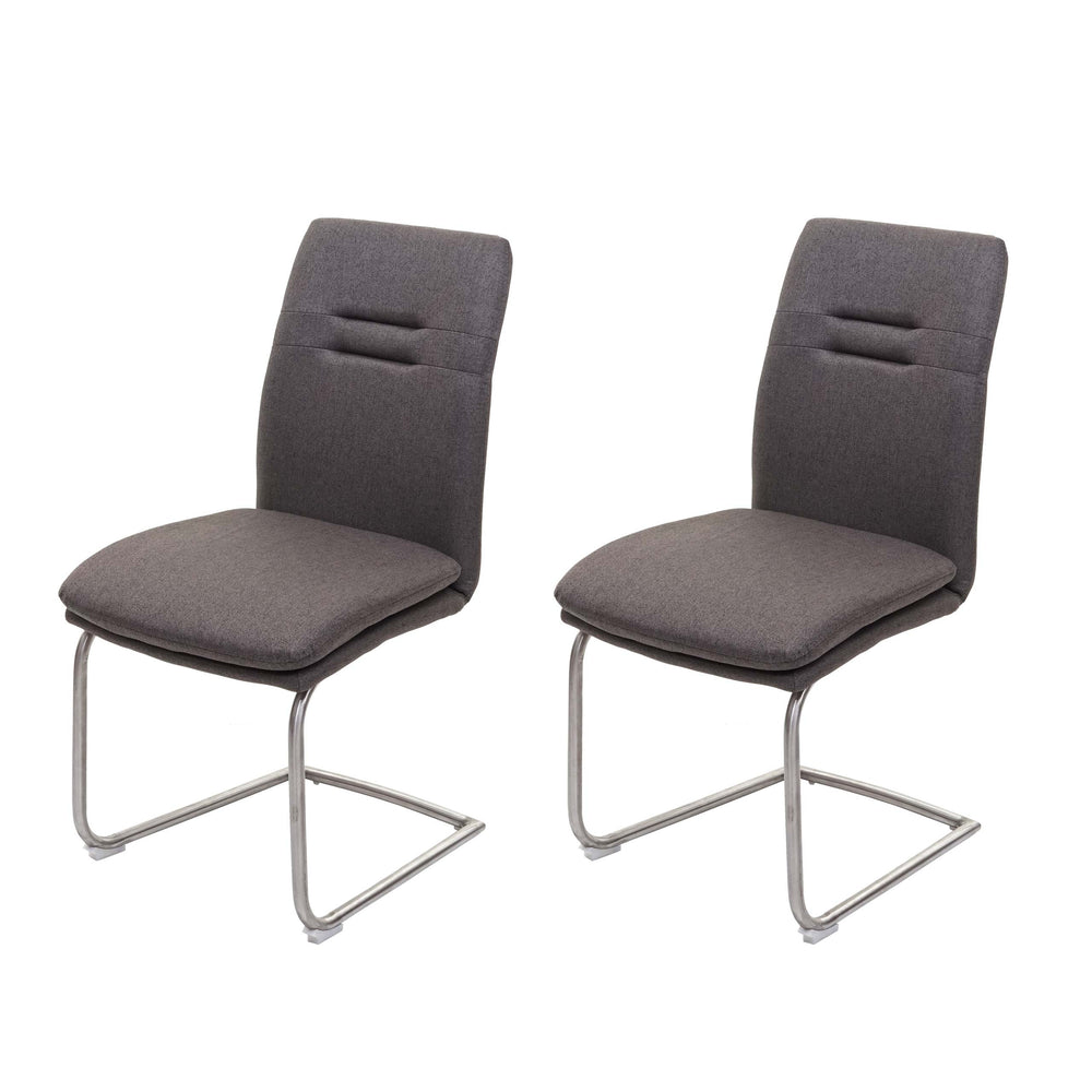 2er-Set Esszimmer Freischwinger Stuhl Stoff Edelstahl grau-braun