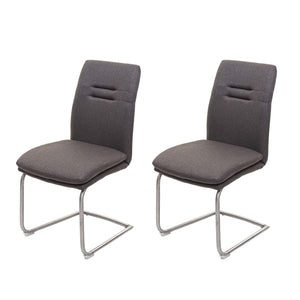 2er-Set Esszimmer Freischwinger Stuhl Stoff Edelstahl grau-braun