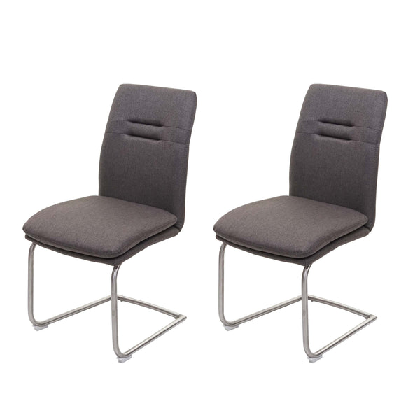 2er-Set Esszimmer Freischwinger Stuhl Stoff Edelstahl grau-braun
