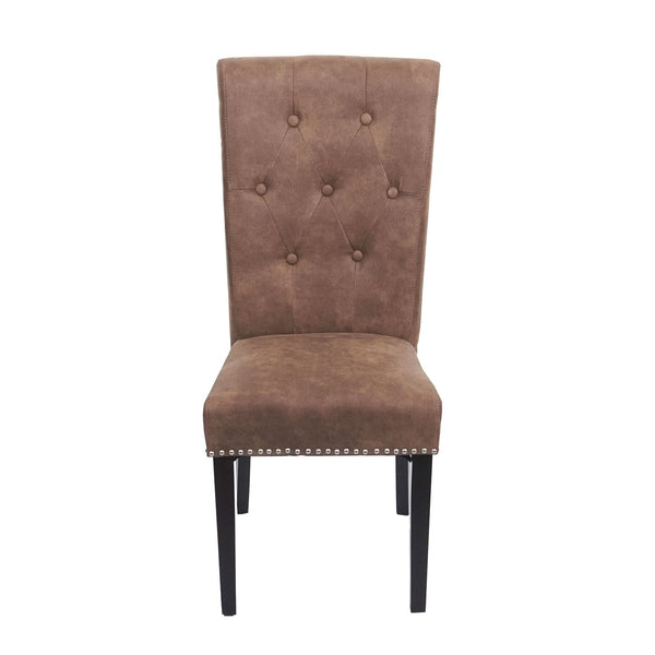 2er-Set Chesterfield Esszimmerstühle mit Nieten Stoff braun