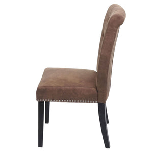 2er-Set Chesterfield Esszimmerstühle mit Nieten Stoff braun