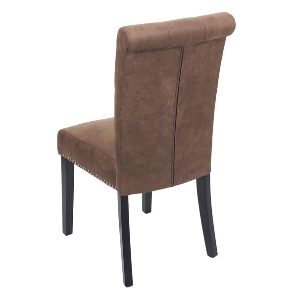 2er-Set Chesterfield Esszimmerstühle mit Nieten Stoff braun