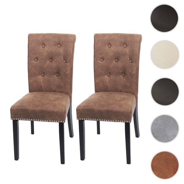 2er-Set Chesterfield Esszimmerstühle mit Nieten Stoff braun