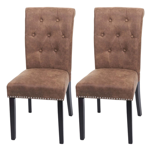 2er-Set Chesterfield Esszimmerstühle mit Nieten Stoff braun