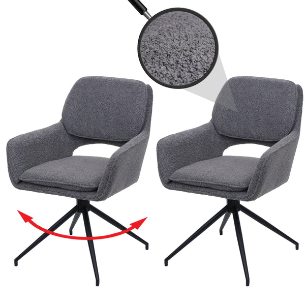 2er-Set Esszimmerstuhl drehbar Bouclé-Stoff Öko-Tex grau