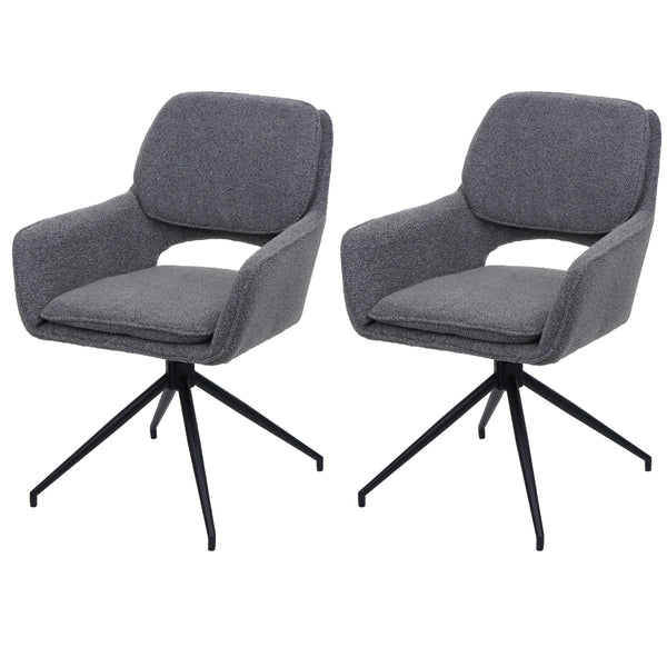 2er-Set Esszimmerstuhl drehbar Bouclé-Stoff Öko-Tex grau