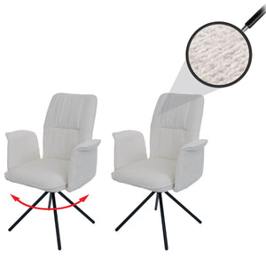 2er-Set Esszimmerstuhl drehbar mit Armlehne Chenille creme