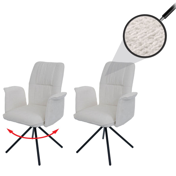 2er-Set Esszimmerstuhl drehbar mit Armlehne Chenille creme