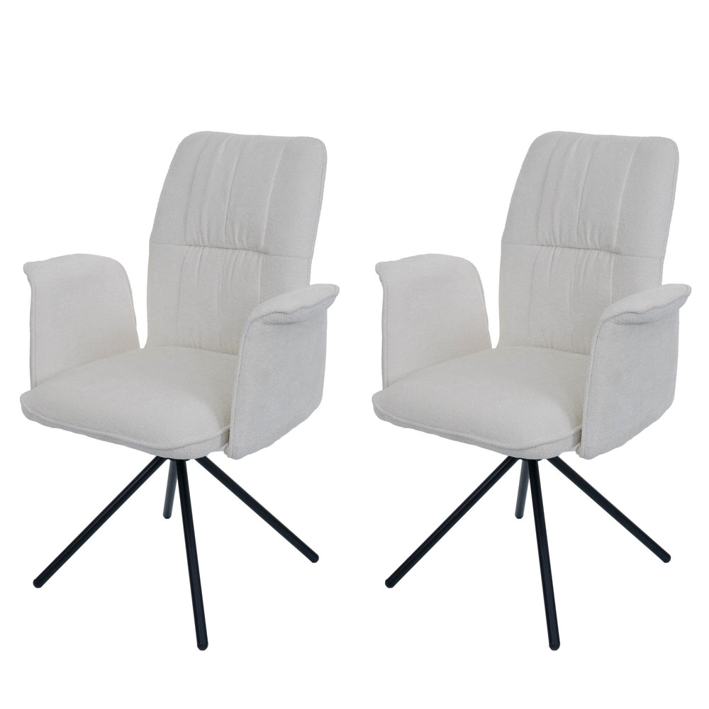 2er-Set Esszimmerstuhl drehbar mit Armlehne Chenille creme
