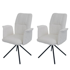 2er-Set Esszimmerstuhl drehbar mit Armlehne Chenille creme
