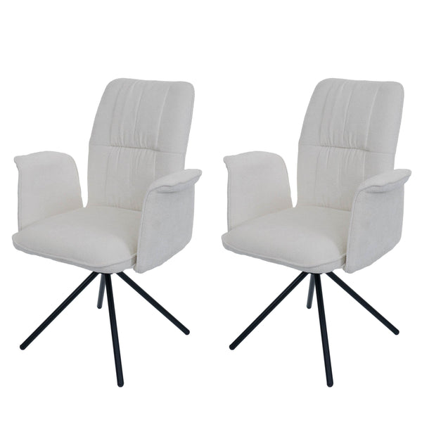 2er-Set Esszimmerstuhl drehbar mit Armlehne Chenille creme