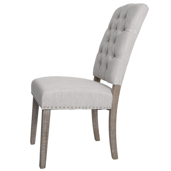 2er-Set Esszimmer Polsterstuhl Chesterfield Stoff hellgrau
