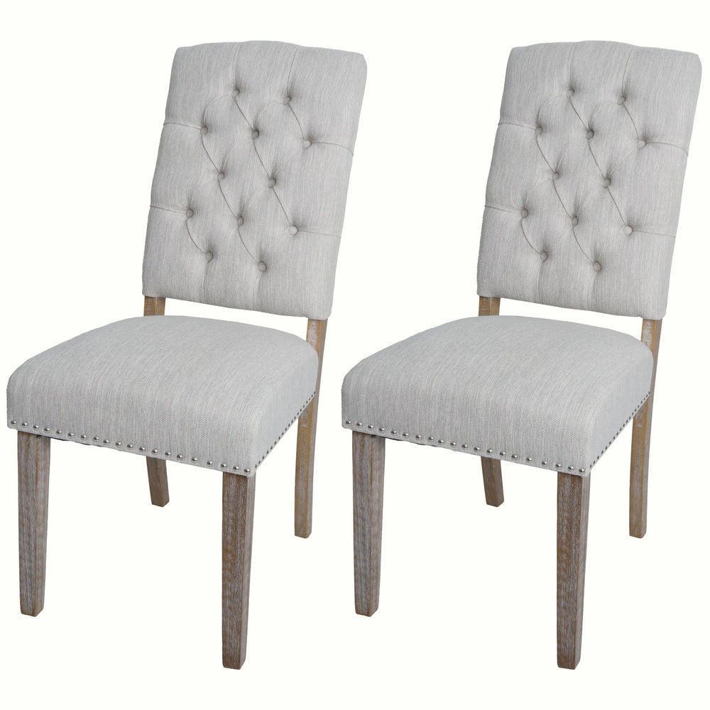 2er-Set Esszimmer Polsterstuhl Chesterfield Stoff hellgrau