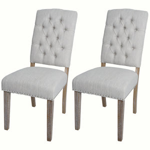 2er-Set Esszimmer Polsterstuhl Chesterfield Stoff hellgrau