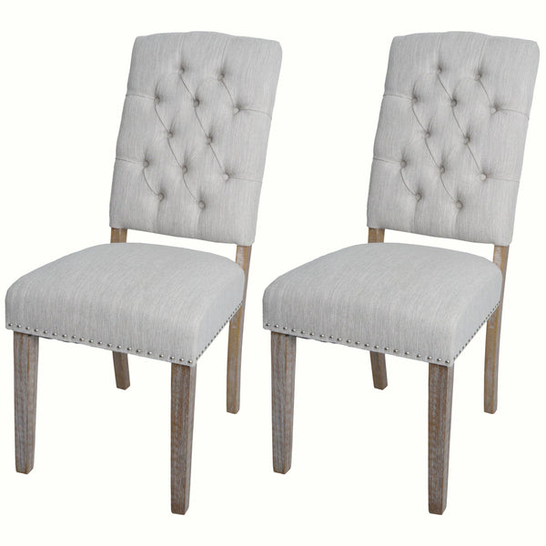 2er-Set Esszimmer Polsterstuhl Chesterfield Stoff hellgrau