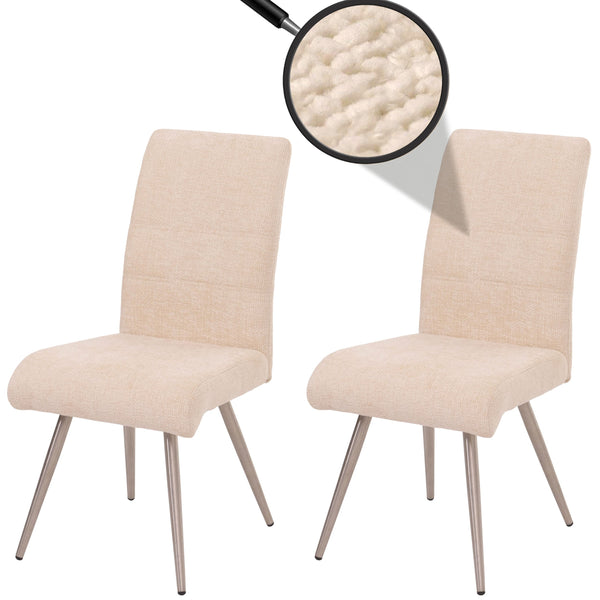 2er-Set Esszimmerstühle Edelstahl Chenille Öko-Tex creme