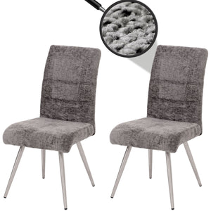 2er-Set Esszimmerstühle Edelstahl Chenille-Stoff Öko-Tex dunkelgrau