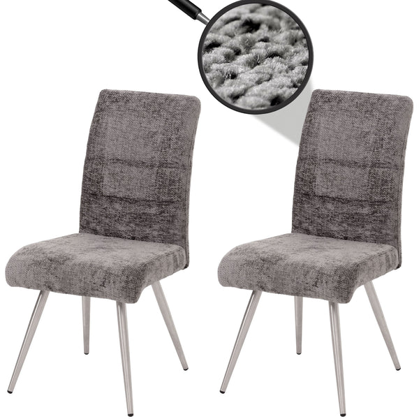 2er-Set Esszimmerstühle Edelstahl Chenille-Stoff Öko-Tex dunkelgrau