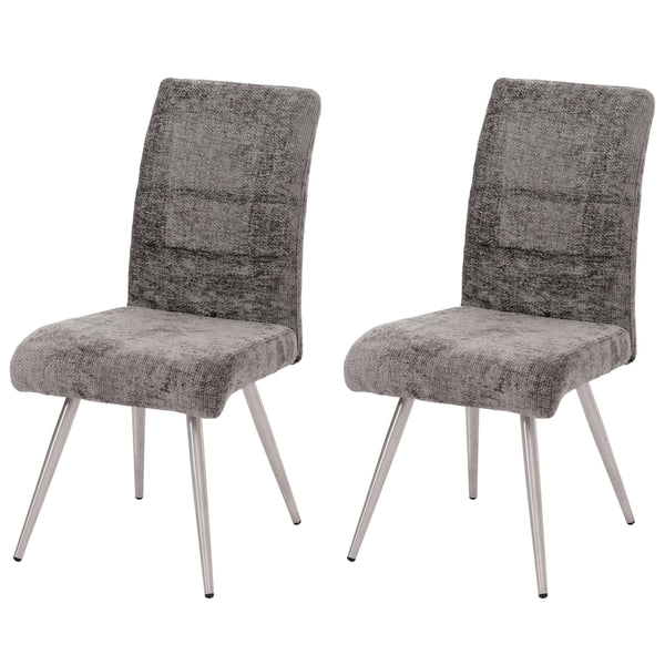 2er-Set Esszimmerstühle Edelstahl Chenille-Stoff Öko-Tex dunkelgrau