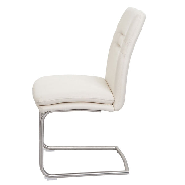 2er-Set Esszimmerstuhl Freischwinger Stoff Edelstahl creme-beige