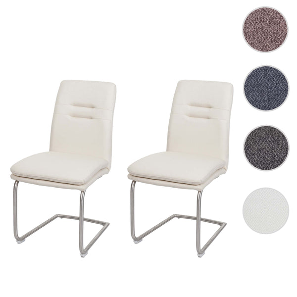 2er-Set Esszimmerstuhl Freischwinger Stoff Edelstahl creme-beige
