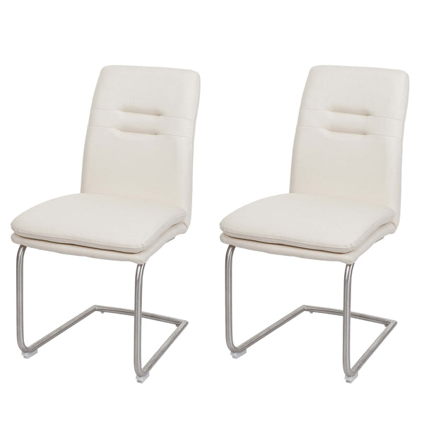 2er-Set Esszimmerstuhl Freischwinger Stoff Edelstahl creme-beige