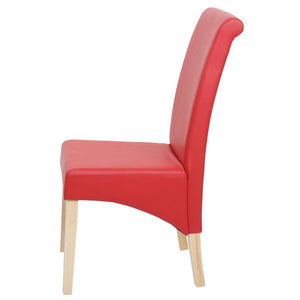 2er-Set Esszimmer- & Küchenstuhl Kunstleder matt helle Füsse rot