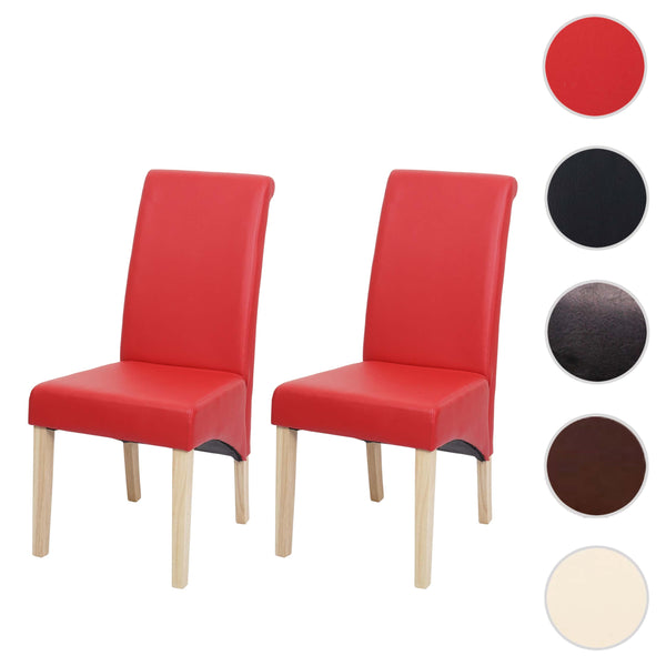 2er-Set Esszimmer- & Küchenstuhl Kunstleder matt helle Füsse rot