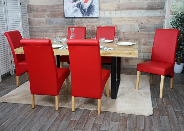 2er-Set Esszimmer- & Küchenstuhl Kunstleder matt helle Füsse rot