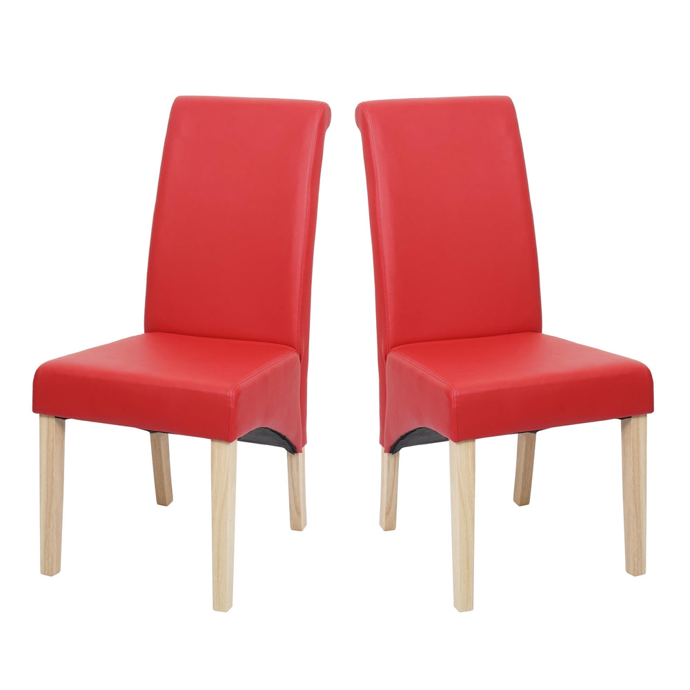 2er-Set Esszimmer- & Küchenstuhl Kunstleder matt helle Füsse rot