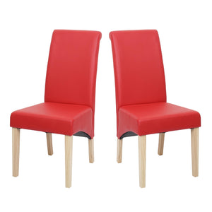 2er-Set Esszimmer- & Küchenstuhl Kunstleder matt helle Füsse rot