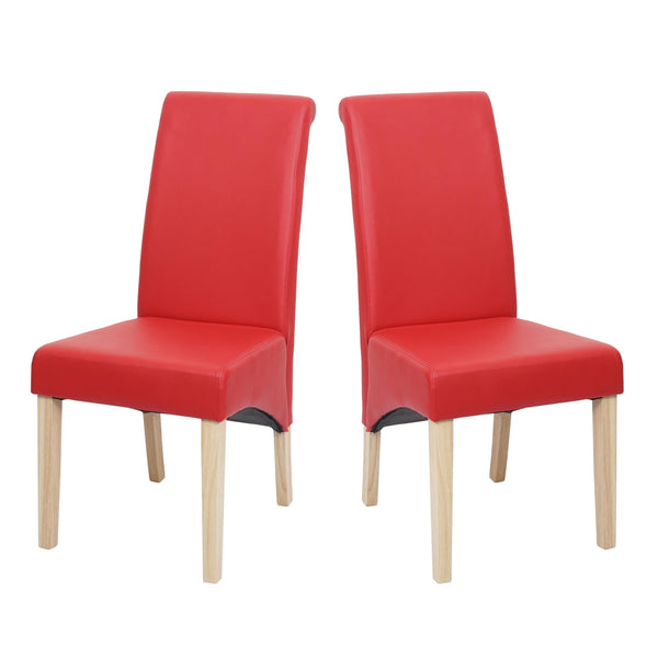 2er-Set Esszimmer- & Küchenstuhl Kunstleder matt helle Füsse rot