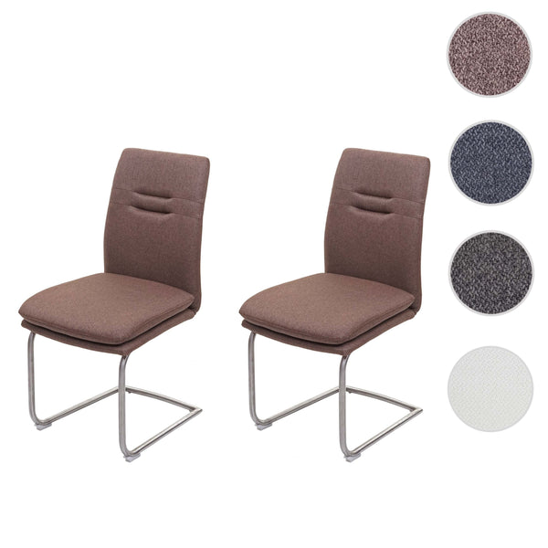 2er-Set Esszimmerstühle Freischwinger Stoff Edelstahl braun